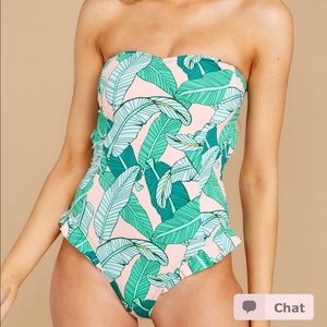 NWT Pink And Green Leaf Print One Piece